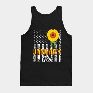 US Flag And Sunflower Happy Birthday January Girl Daughter Tank Top